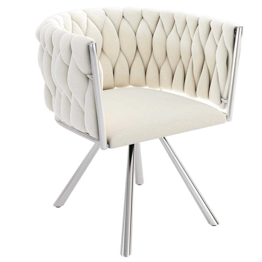 Modern chair with quilted cream seat and backrest on a white background