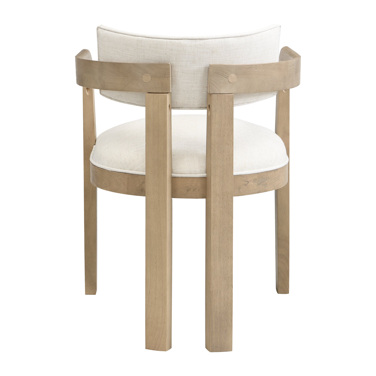 Chair with wooden frame and white cushion on a white background