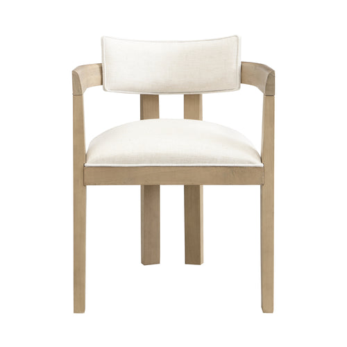 Chair with white cushioned seat and backrest on a white background