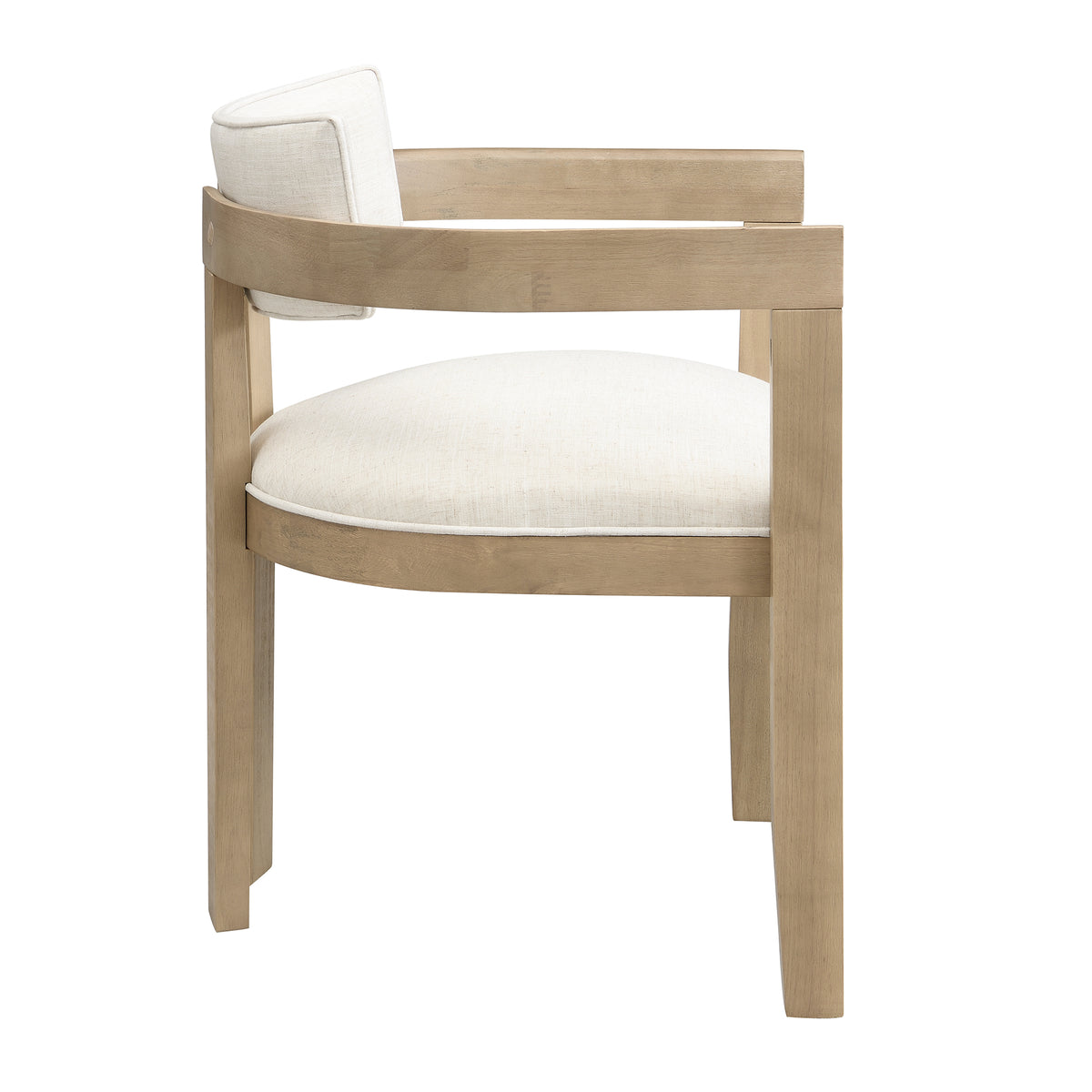 Wooden chair with white cushion on a white background