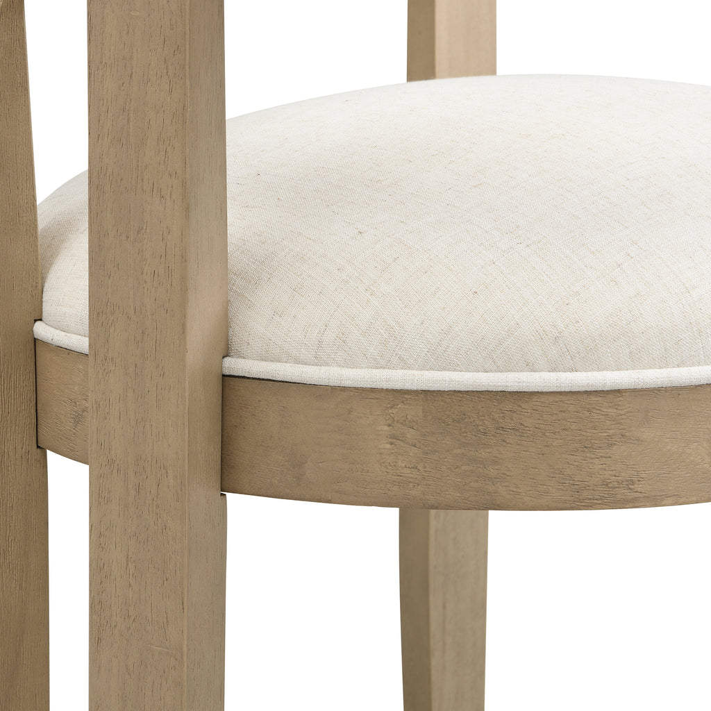 Wooden chair with a white cushion on a white background